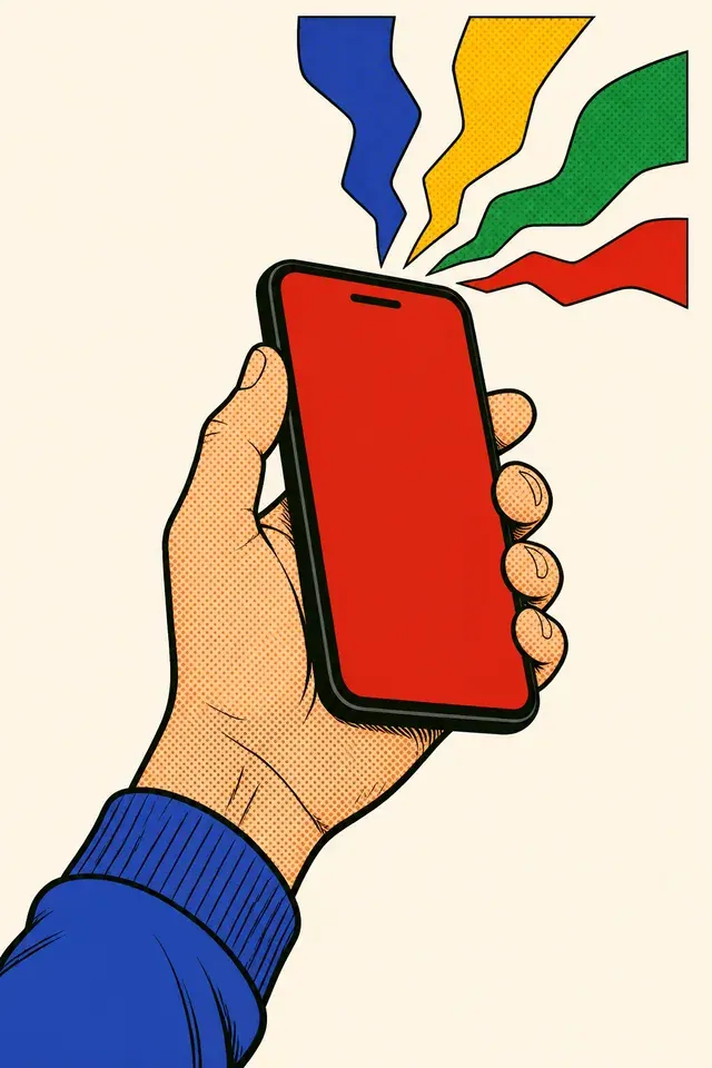 Comic drawing of a hand holding a phone mid-call